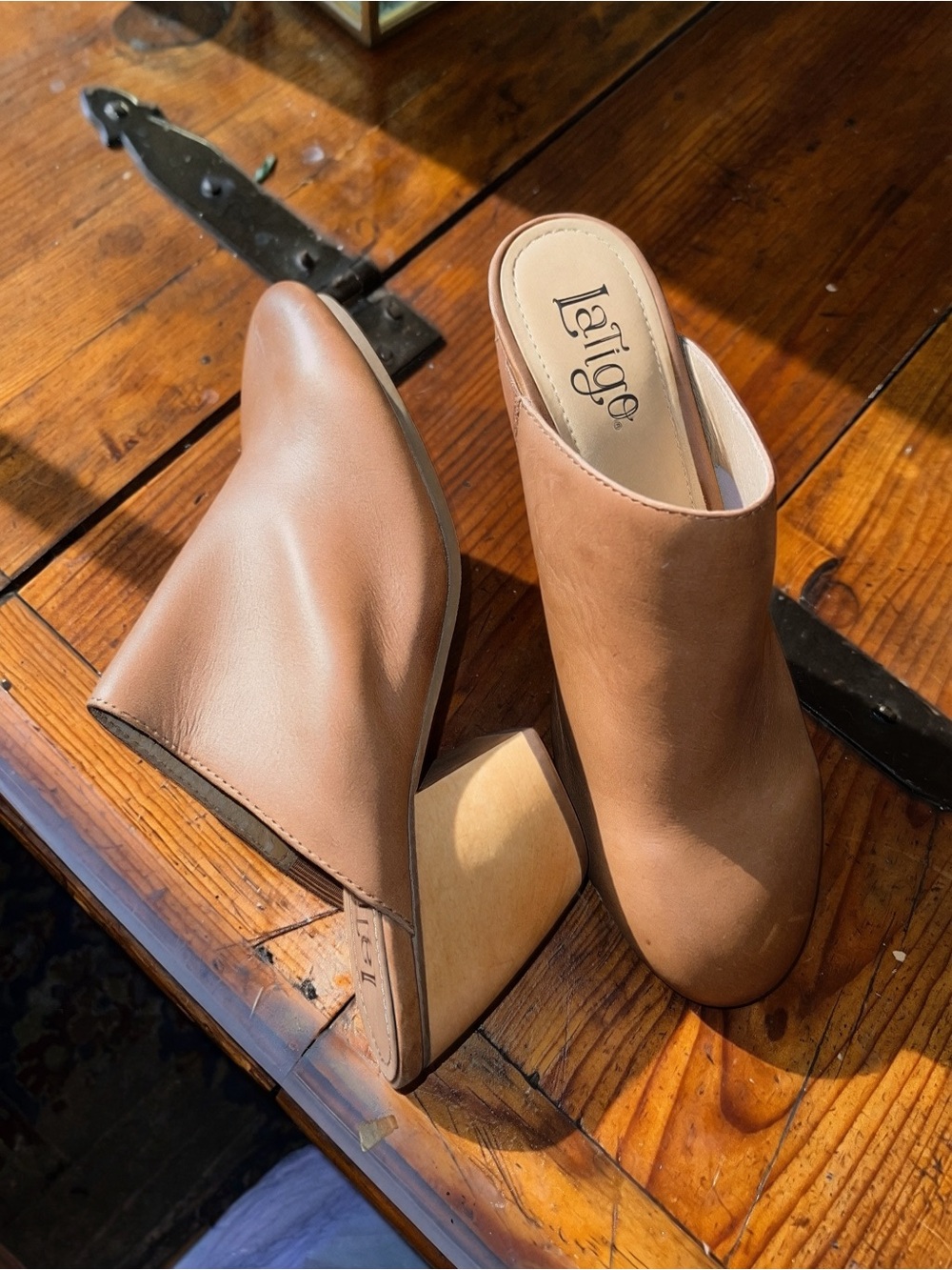 Latigo Tan Leather Block Heel Mules (Sold at Anthropologie) Size 9